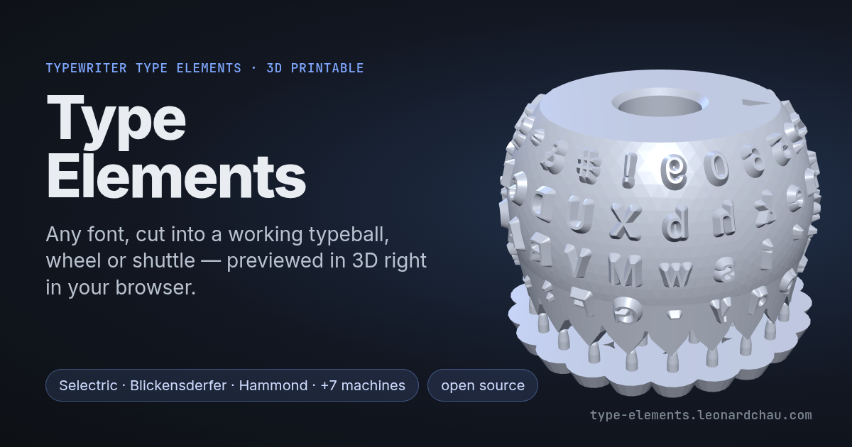 Type Elements: any font, cut into a working typeball, wheel or shuttle
